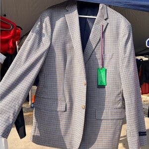 Tommy Hilfiger Blue and Brown Checkered Blazer